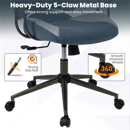 Gray Blue Color Blocking Office Chair With 2D Adjustable Headrest, Ergonomic High-Back Desk Chair 330 Lbs Capacity