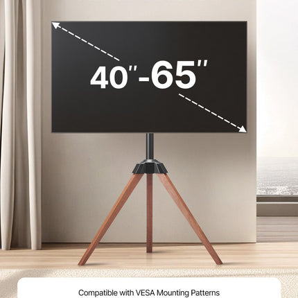 Tripod Easel TV Stand, For 40-65 Inch Flat Screen/Curved TVs Up To 99 Lbs, 18° Left-Right Rotation Portable TV Stand With Oak Wood Legs, For Bedroom, Living Room, Studio, MAX VESA 600 X 400 Mm