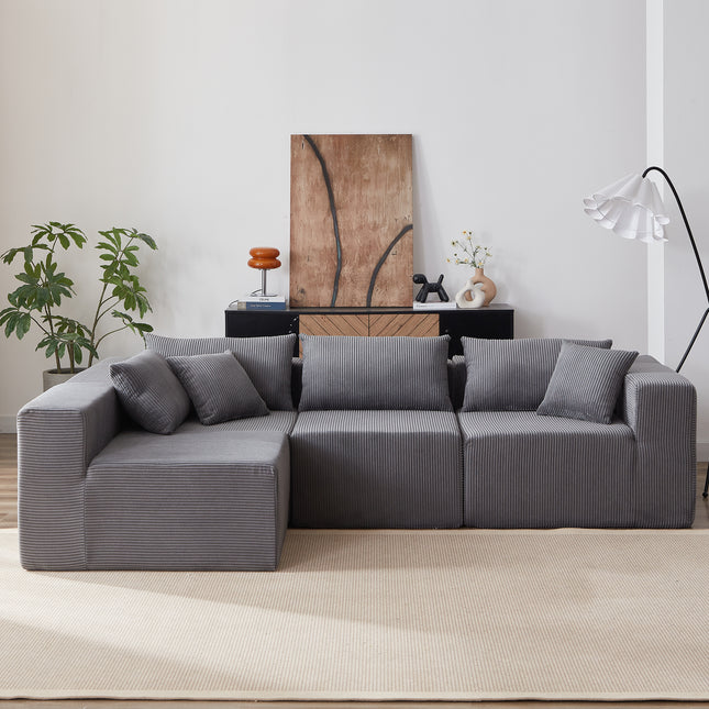 104-Inch Corduroy  Modular L Shaped Sectional Sofa,Luxury Floor Couch Set,Upholstered Indoor Furniture,Foam-Filled Compressed Sofa For Living Room,Bedroom,4 PC Free Combination