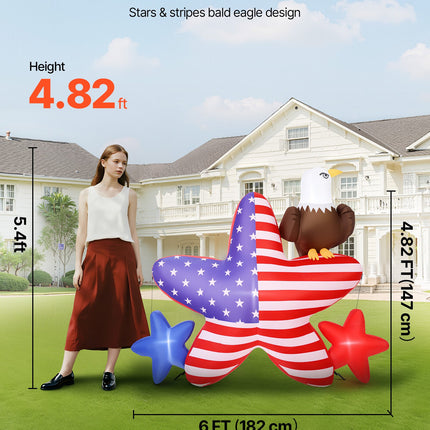 4.82 Ft Patriotic Inflatable Decoration, Fourth Of July Blow Up Inflatable Independence Day Decoration, Five-pointed Star & Eagle With Built-in LED Lights For Holiday Indoor Outdoor Yard Decor