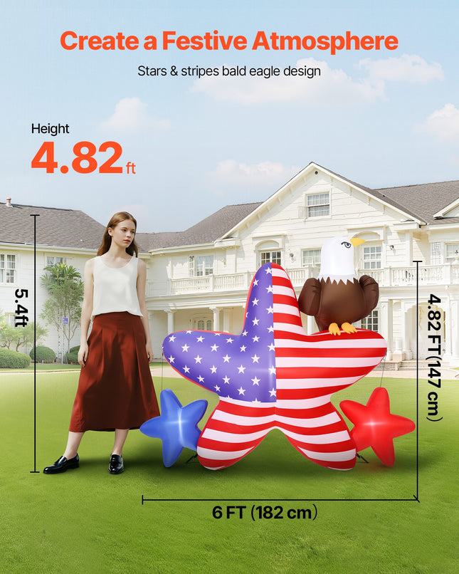 4.82 Ft Patriotic Inflatable Decoration, Fourth Of July Blow Up Inflatable Independence Day Decoration, Five-pointed Star & Eagle With Built-in LED Lights For Holiday Indoor Outdoor Yard Decor