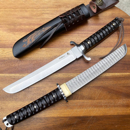 Damascus Wooden Sheath Knife Keel Integrated Outdoor Camping Climbing Knife