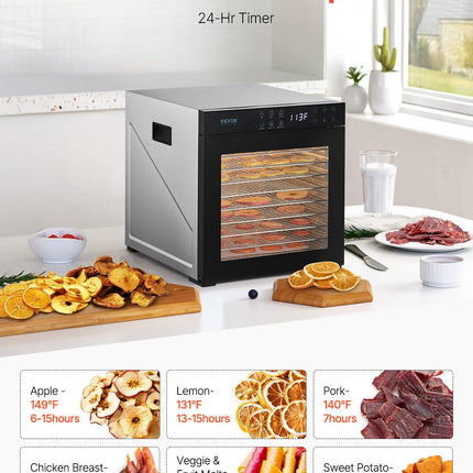 10 Trays Food Dehydrator Machine Stainless Steel 1000W Jerky Meat Fruit Drying
