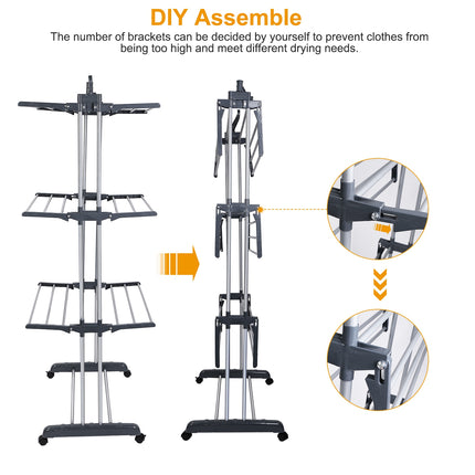 1Pc Clothes Drying Rack Rolling Collapsible Laundry Dryer Hanger Stand Rail Shelve Wardrobe Clothing Drying Racks With Dual Side Wings