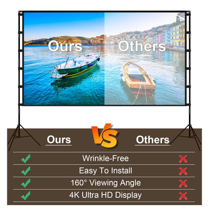 1Pc 120inch Or 100inch Projector Screen With Stand 16 9 4K HD Rear Front Wrinkle Free Portable And Foldable Movie Screen With Carry Bag For Indoor Outdoor Home Theater Backyard Cinema