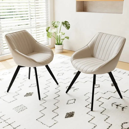 A Set Of 2 Dining Chairs, Medieval Modern Kitchen Dining Chair, PU Decorative Chairs With Black Metal Legs, Suitable For Home&kitchen White