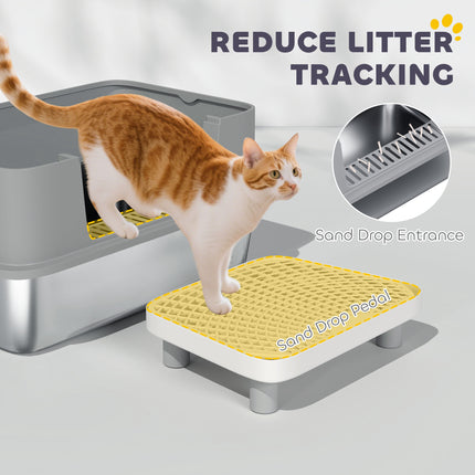 Stainless Steel Litter Box with High Sides, Metal Cat Litter Box with Scoop, Pedal, Anti-Urine Leakage, Non-Sticky