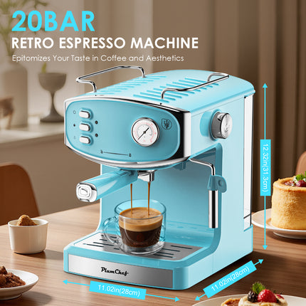 20 Bar Espresso Machine - Professional Compact Espresso Maker With Milk Frother, 54oz Large Water Tank, Low Noise, For Cappuccino, Latte, Blue, Amazon Resale Prohibited