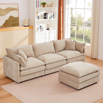 Modular Sectional Sofa, 102 Inch L Shaped Couch Set For Living Room, 3-Seater Comfy Cloud Couches With Movable Ottoman, DIY Combination, Chenille, Coffee