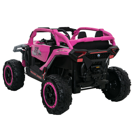 Ride On Models Truck Car 12V Kids Electric Vehicles, Remote Control, Front & Rear Shock Suspension, 2 Seater UTV, Flashlights And A Built-in Music Player, For Age 3-6 Years Old Magenta