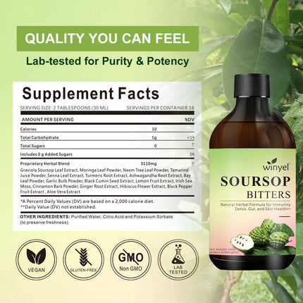Soursop Liquid Contains Black Seeds, Moringa, And Turmeric, And Is Beneficial For Digestion And Gut Health, As Well As Providing Antioxidants, Skin Health, And Immune Support. It's A Pure 16-herb Form