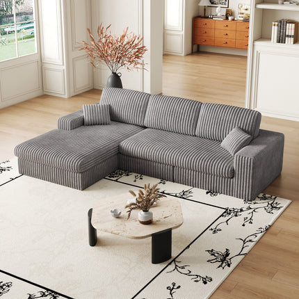 114.5 Modern Corduroy Modular Foam Sofa, Recliner Seat Reversible Sofa, 2-in-1 Sofa With Recliner And L-Shaped Sofa Combination With Three Cushion Neck Pillow Combination And Two Throw Pillows