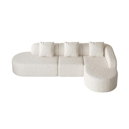 111.8-inch L-shaped Curved Modular Sofa, Modern Design Featuring Lychee-textured Long-pile Polyester Fabric, Curved Backrest With Three Pillows