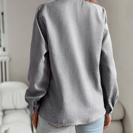 Striped Long Sleeve Shirt Fashion Ruffle Design Button Up Tops Casual Office Blouse Elegant Commuting Women's Clothing