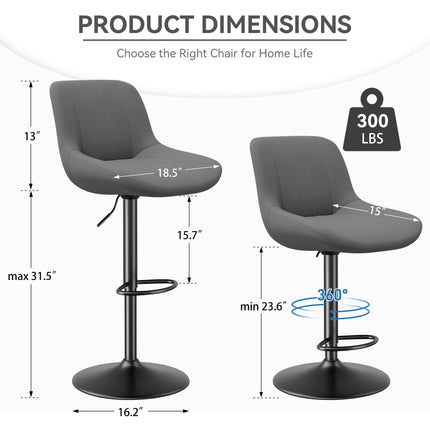 Bar Stools, Adjustable Modern Swivel Bar Stools With Backs, Counter Height Performance Fabric Island Chairs For Home Kitchen