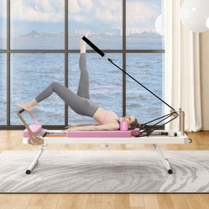 Pilates Reformer Machine For Home Gym Workout, Foldable Pilates Equipment With High Strength Alloy Springs For Beginners, Up To 330lbs