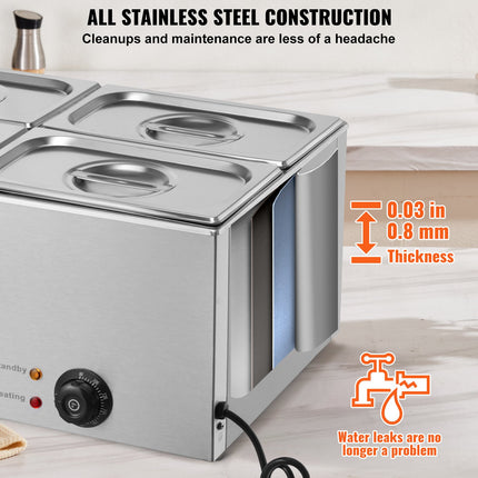 Commercial Electric Food Warmer 4-Pan Countertop Buffet 15.9QT Bain Marie