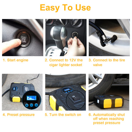 Tire Inflator 12V DC 120W 150PSI With LCD Electric Air Compressor 25L Per Min Large Air Flow