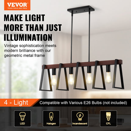 4-Light Kitchen Island Pendant Lights 60W Adjustable Dining Room Light E26