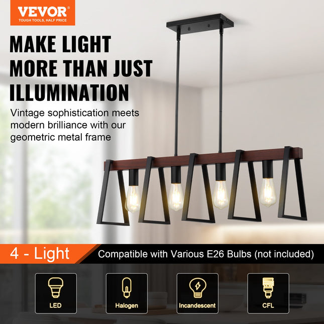 4-Light Kitchen Island Pendant Lights 60W Adjustable Dining Room Light E26