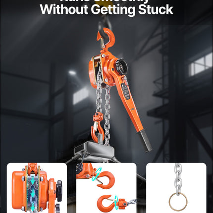 Manual Lever Chain Hoist, 1-1/2T 3300LBS Capacity Heavy Duty Come Along, 20FT Lift G80 Alloy Steel Chain With Dual Pawl Mechanical Brake,360°Rotating Hooks, For Warehouse Construction Garage