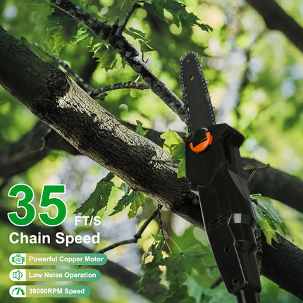 1Set 6in Cordless Pole Saw 7.4FT Maximum Extendable Length 35FT Per Second Speed Electric Pole Chainsaw 2Pcs 3.0Ah Batteries And Charger Included For Pruning Trimming Fedex Shipping