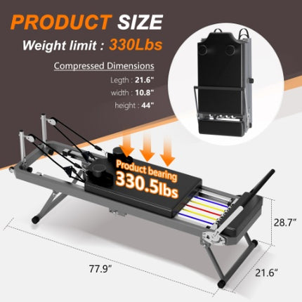 Pilates Core Bed, Foldable Home High Quality, Yoga Studio Same Commercial Fitness Equipment, Black