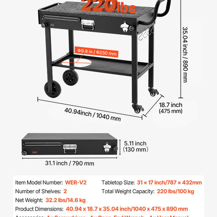 Outdoor Grill Cart, 31.0 X 17.0 Inch Tabletop Size Grilling Table, Foldable Outdoor Cooking Table With Tissue Holder, Wheels, Magnetic Tool Rack, BBQ Prep Tables For Picnic, Kitchen, Courtyard