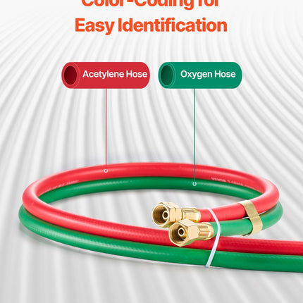 Oxygen Acetylene Hose, 1/4-Inch X 50FT Oxy Acetylene Hose With 9/16"-18 B Fitting, 300PSI T Grade Welding Cutting Torch Twin Hose, Compatible With Oxygen, Acetylene, Propane And Other Fuel Gases