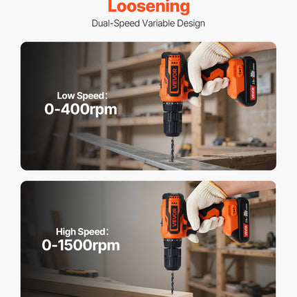 Cordless Drill Driver, 1/2 Inch Metal Chuck, Dual-Speed Variable, Drill Driver Kit With Lithium Battery And Charger, Belt Clip, For Wood And Metal Drilling, Screw Tightening Or Loosening