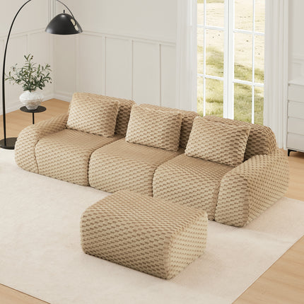 114 Modern L-Shaped Modular Sectional Sofa For Living Room,Flannelette Fabric,Oversized 3-Seater Couch,boneless Sofa ,Movable Ottoman,Buckle Connection,Anti-slip Design,No Assembly,Light