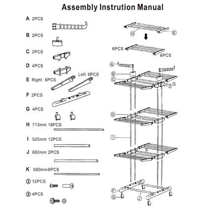1Pc Clothes Drying Rack Rolling Collapsible Laundry Dryer Hanger Stand Rail Shelve Wardrobe Clothing Drying Racks With Dual Side Wings