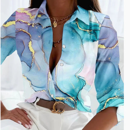 Spring And Autumn New Long Sleeve Lapel Loose Button Shirt