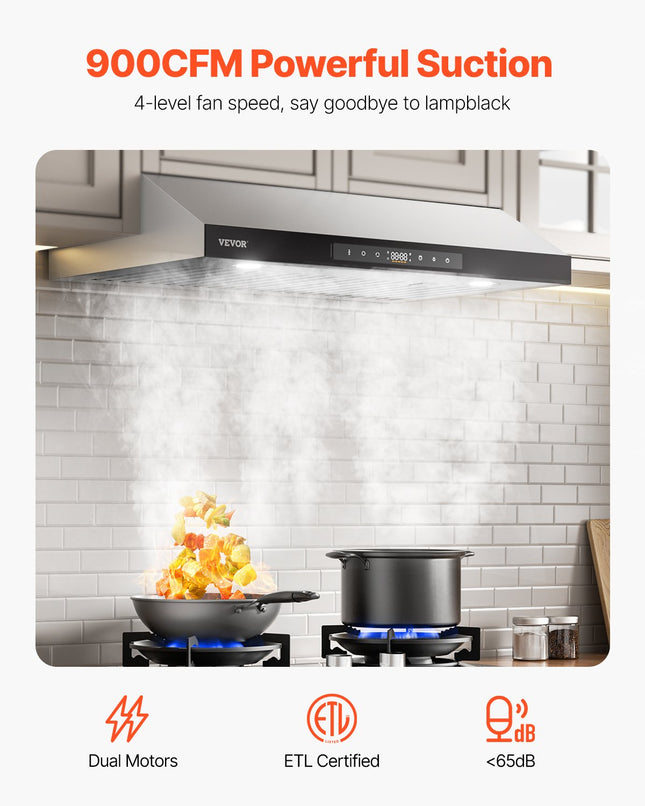 30' Under Cabinet Range Hood Vent Hood 900CFM Gesture & Touch Control