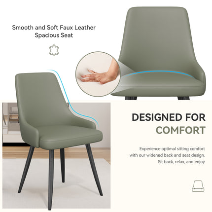 Modern Dining Chairs Set Of 2, Faux Leather Upholstered Dining Room Chairs With Widened Seat, Armless Side Chairs With Metal Legs