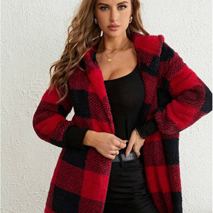 Coat Loose Plaid Color Stitching Knitted Cardigan Sweater