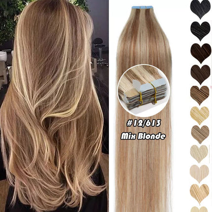Double Pull Full Virgin Real 50g Hair Extension Long With Weft Invisible Skin Weft 20 Thick Seamless Human Hair