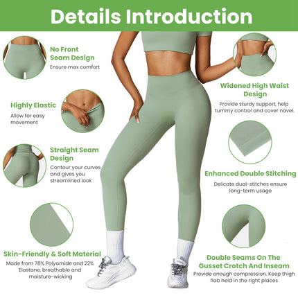 4 Sizes-5 Colors Option -- 1Pc Women's High Waist Workout Leggings Tummy Control Compression Yoga Tight Pants Gym Pants Athletic Running Leggings With 25In Inseam No Front Seam