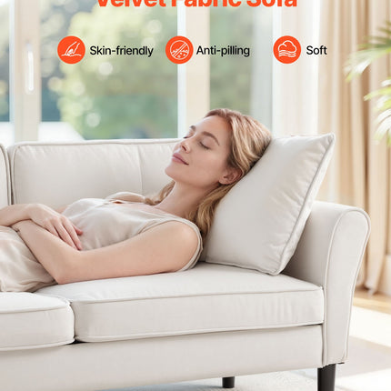 Loveseat Sofa, 69-Inch Small Sofa Couch For Living Room, Velvet Fabric 2-Seats Couch With Sinuous Spring, Soft Cushions And Sturdy Frame, Comfy Loveseat For Bedroom, Office Or Apartment, White