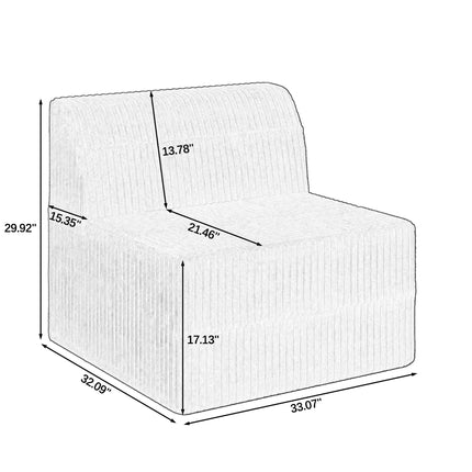 Single Seat Sofa Compressed Sectional Sofa Modern Minimalist Style Corduroy Couch, Sleeper Sofa For Living Room, Bedroom, Comfy Compressed Sofa Couch Space-Efficient Design-black