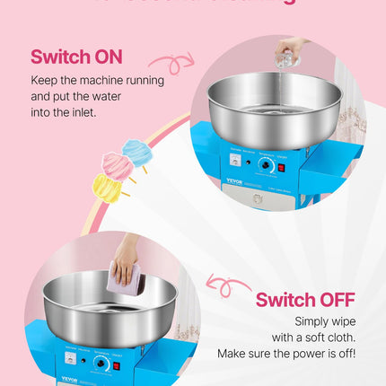 Commercial Cotton Candy Machine With Cart Sugar Floss Maker 1000W For Party Blue