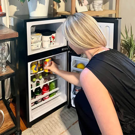 KRIB BLING 3.5Cu.Ft Compact Refrigerator Mini Fridge With Freezer, Small Refrigerator With 2 Door, 7 Level Thermostat Removable Shelves For Kitchen, Dorm, Apartment, Bar, Office, Silver/Black/Blue